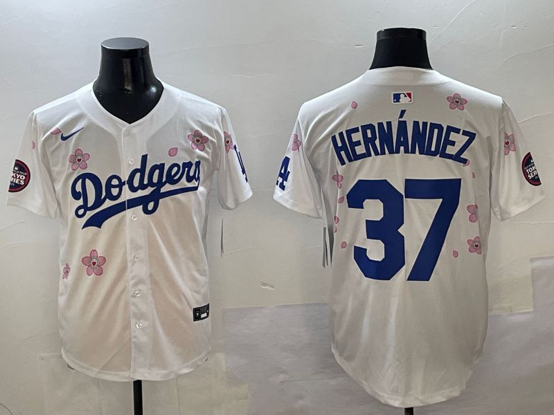 Men Los Angeles Dodgers #37 Hernandez White Sakura Edition 2025 Nike MLB Jersey style 1->los angeles dodgers->MLB Jersey